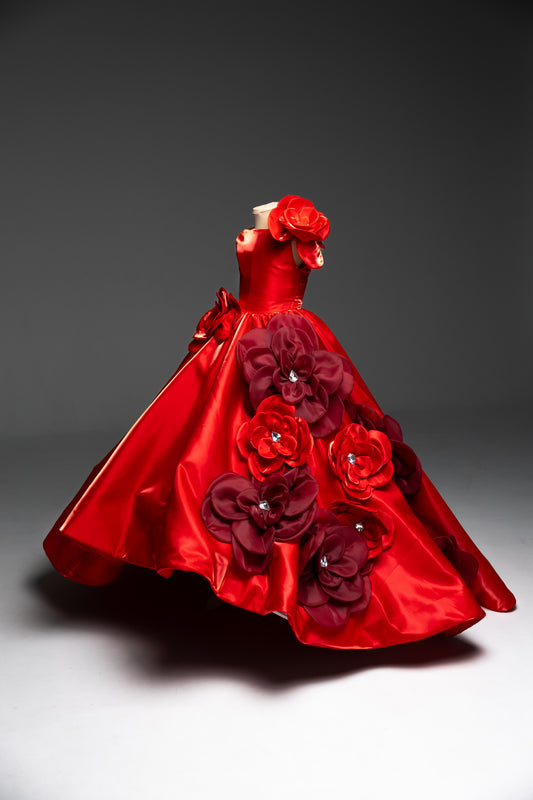 Red Gala evening gown, Pageant ball gown, Girl Birthday Dress, Junior Bridesmaid Dress