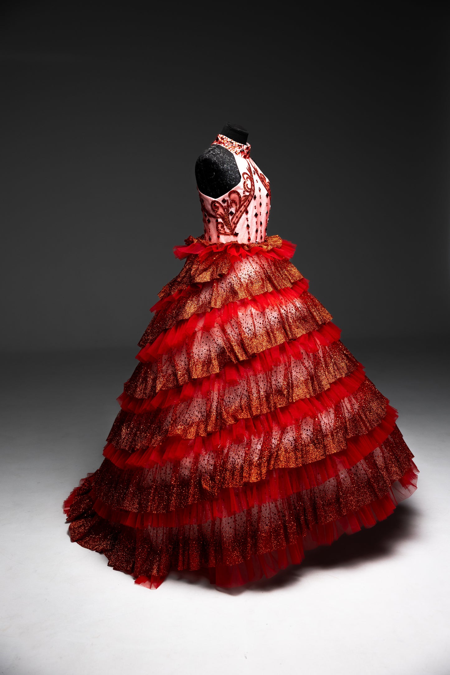 Red Gala evening gown, Pageant ball gown, Girl Birthday Dress, Junior Bridesmaid Dress