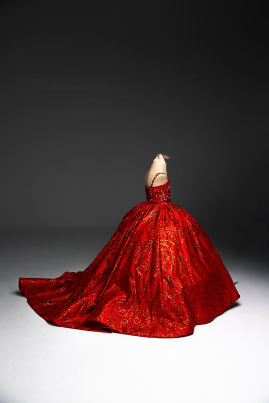 Red Gala evening gown, Pageant ball gown, Girl Birthday Dress, Junior Bridesmaid Dress