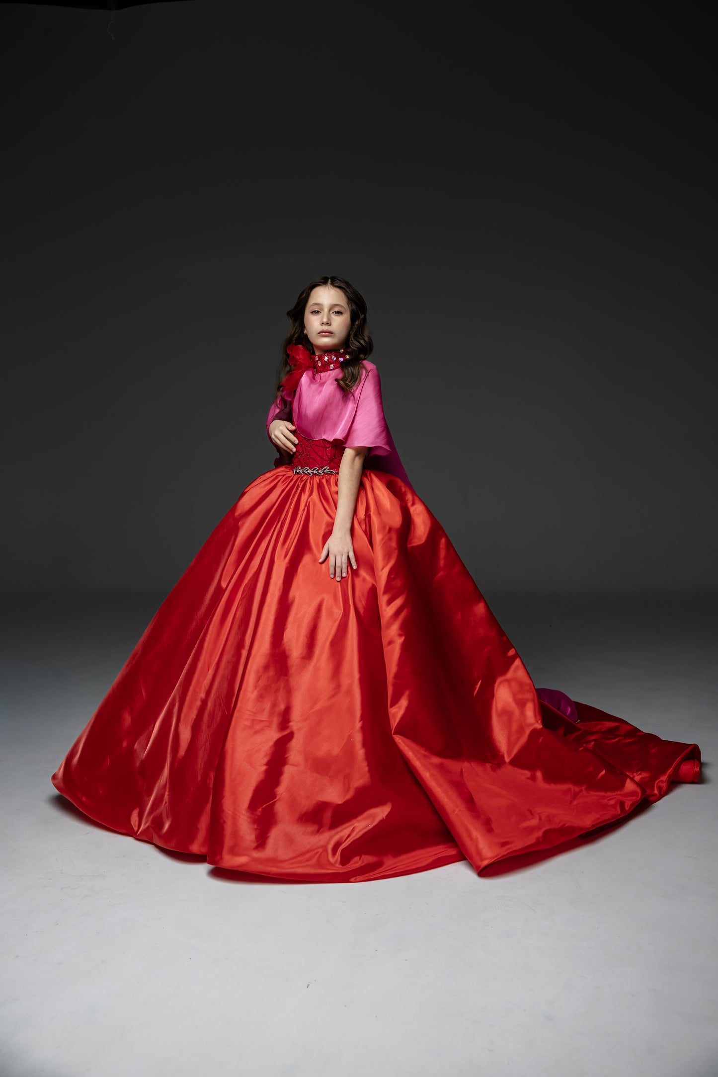 Red Exclusive Gala evening gown, Pageant ball gown, Girl Birthday Dress