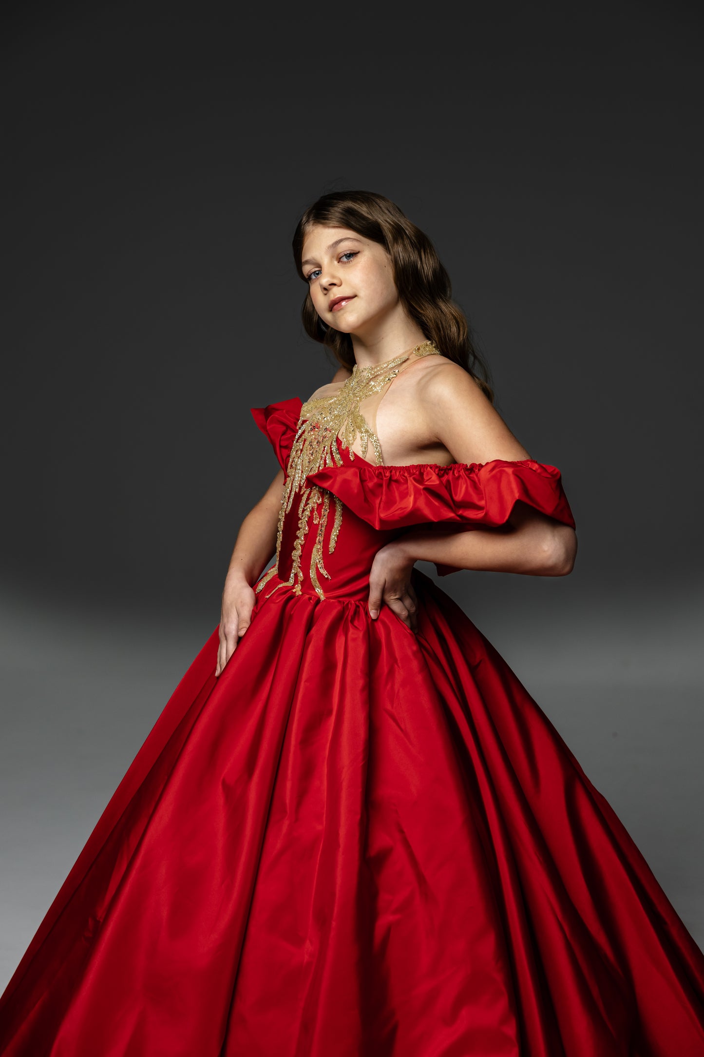 Red Gala evening gown, Pageant ball gown, Flower Girl Dress, Girl Birthday Dress