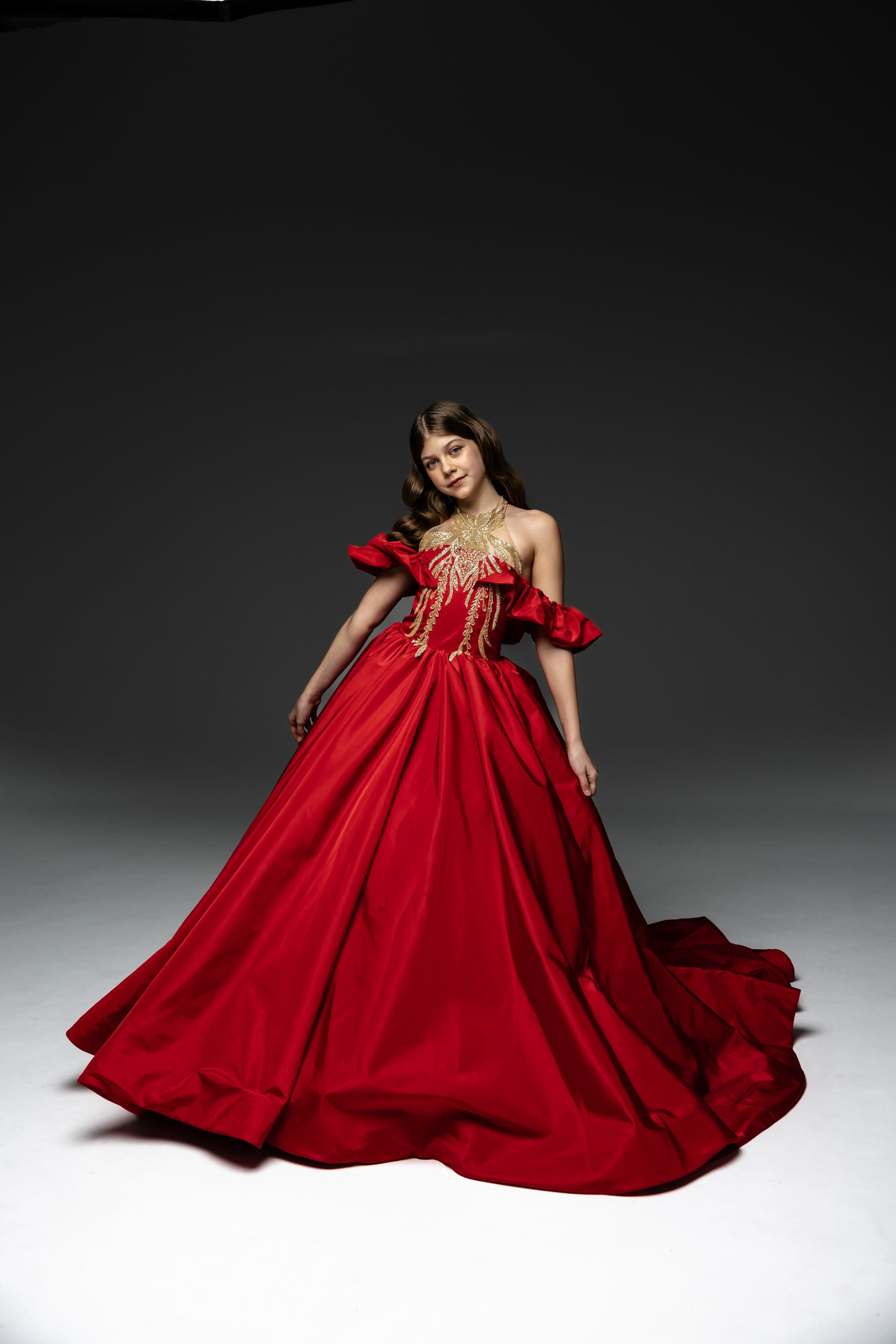 Red Gala evening gown, Pageant ball gown, Flower Girl Dress, Girl Birthday Dress