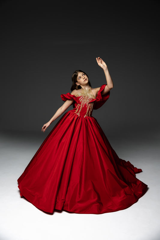 Red Gala evening gown, Pageant ball gown, Flower Girl Dress, Girl Birthday Dress