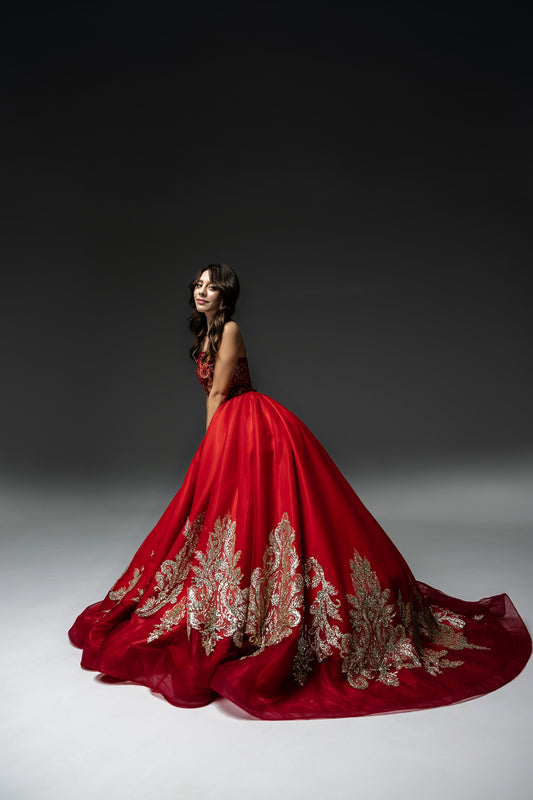Red Gala evening gown, Pageant ball gown, Girl Birthday Dress