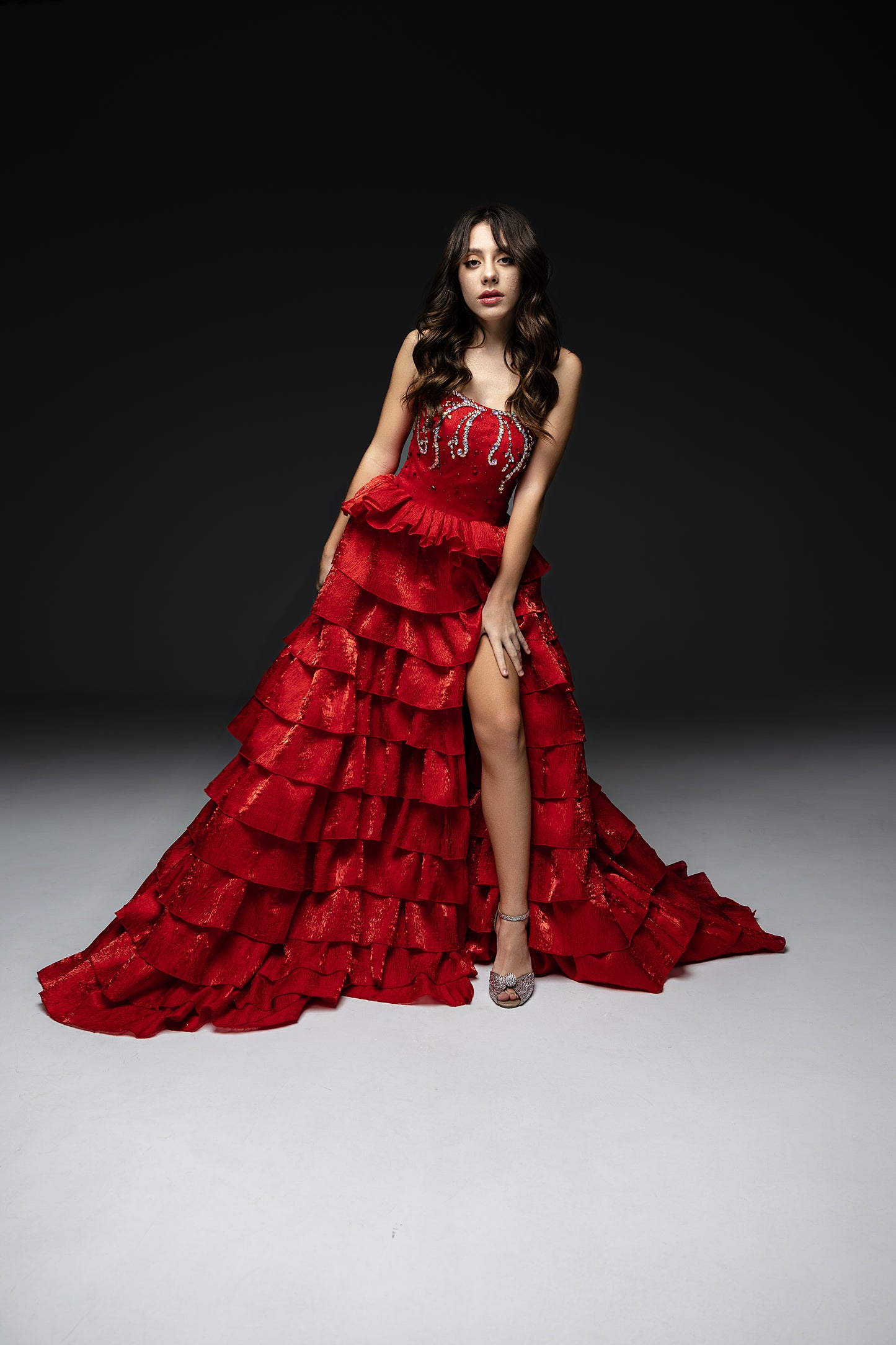 Red Gala evening gown, Pageant Evening Gown, Birthday Dress, Wedding Guest Gown