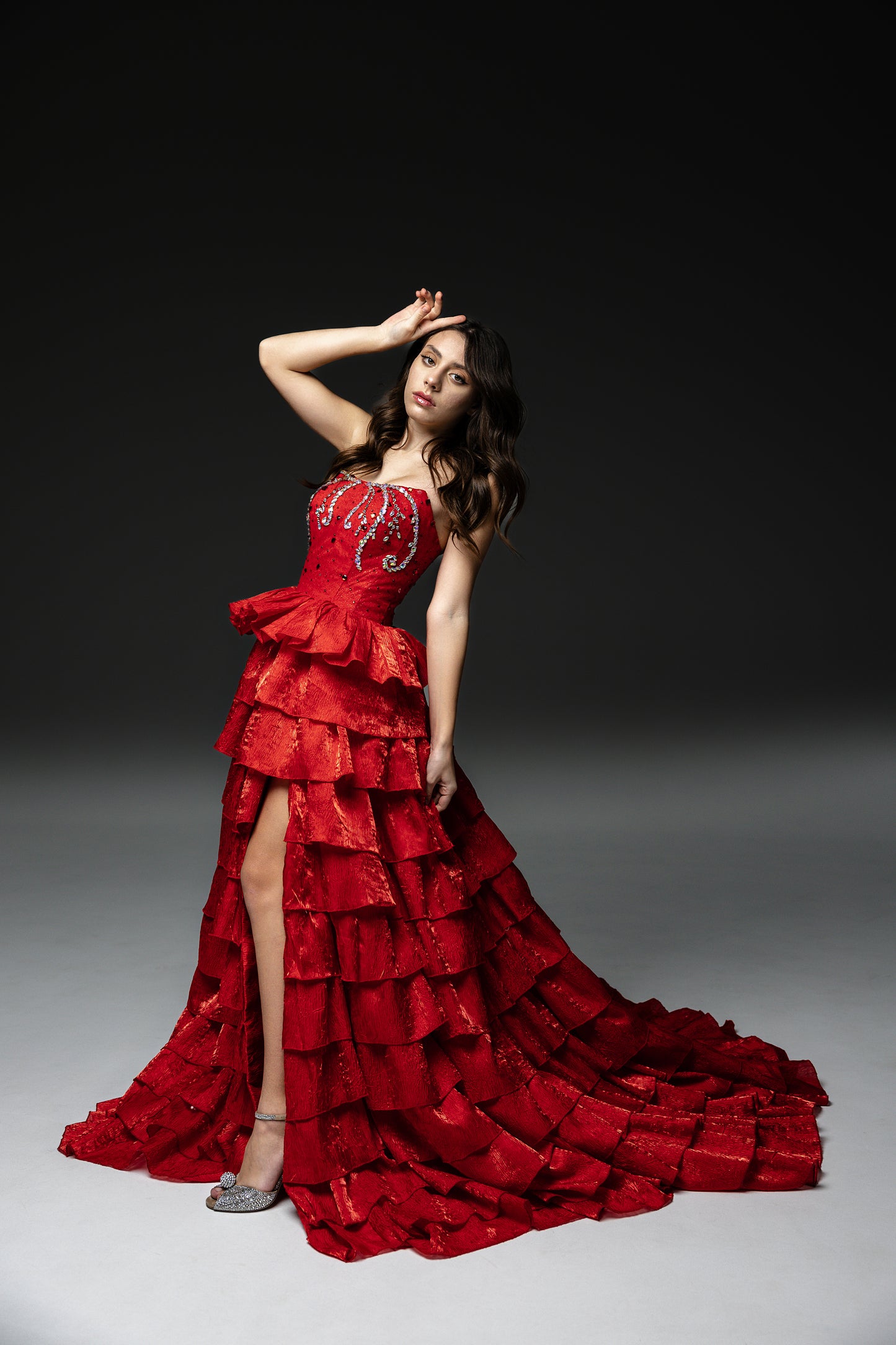 Red Gala evening gown, Pageant Evening Gown, Birthday Dress, Wedding Guest Gown