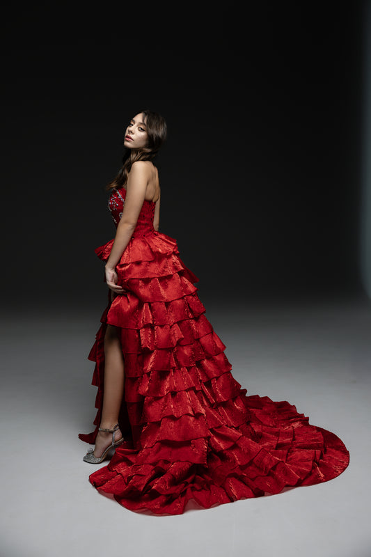Red Gala evening gown, Pageant Evening Gown, Birthday Dress, Wedding Guest Gown