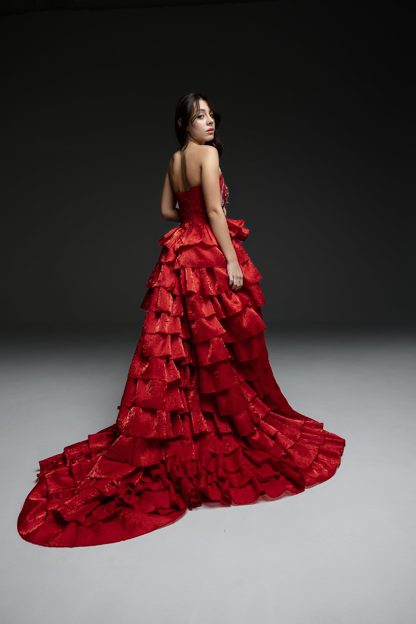 Red Gala evening gown, Pageant Evening Gown, Birthday Dress, Wedding Guest Gown