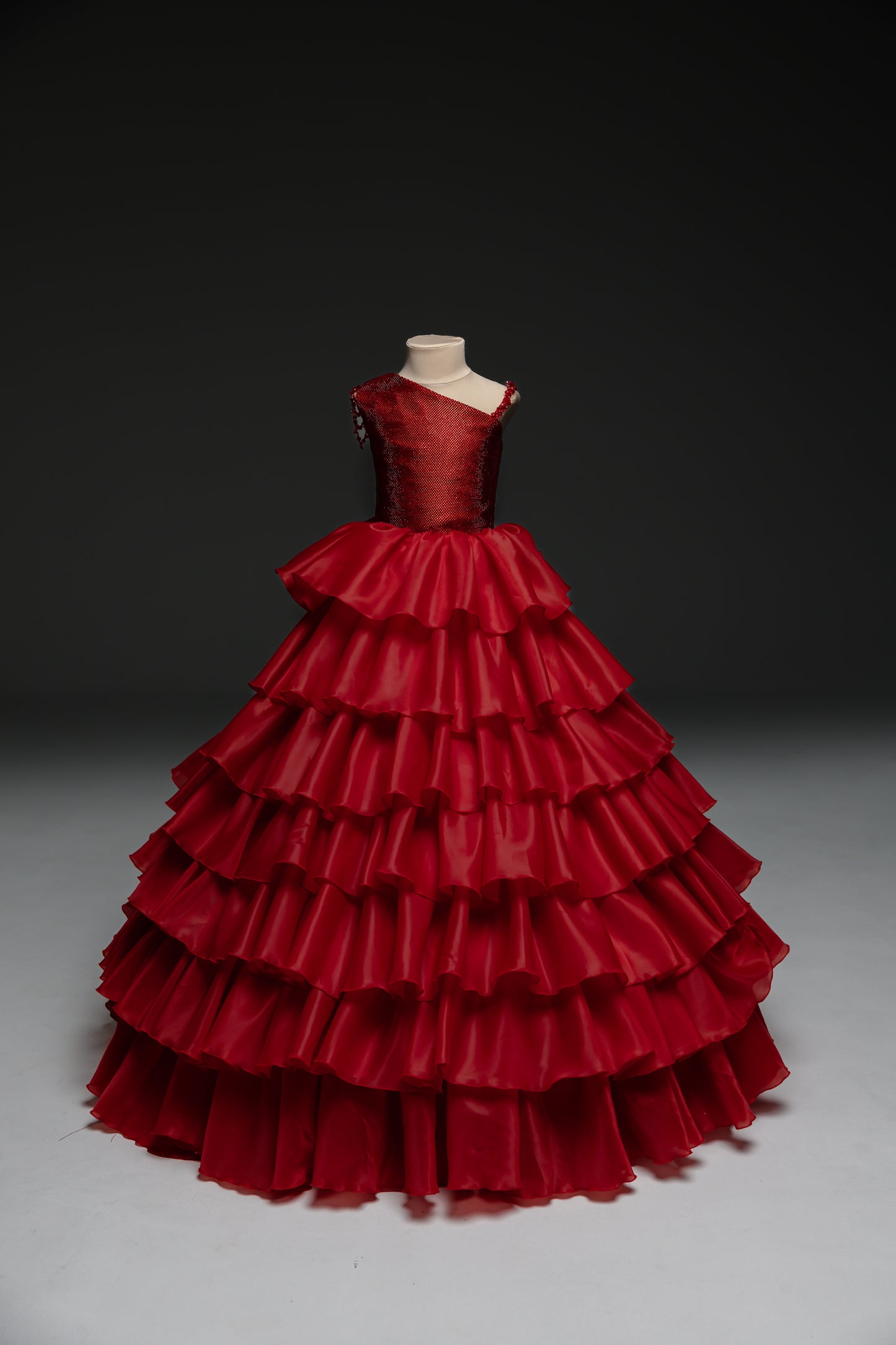 Red pageant girl dress with stoned bodice, flower girl dress, long formal gown, birthday ball gown