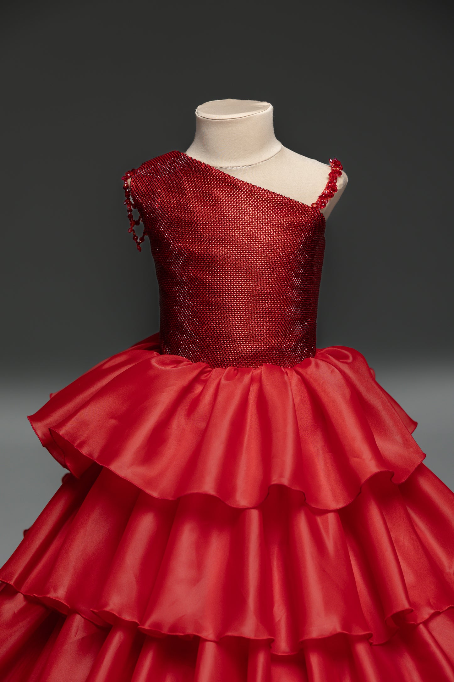 Red pageant girl dress with stoned bodice, flower girl dress, long formal gown, birthday ball gown