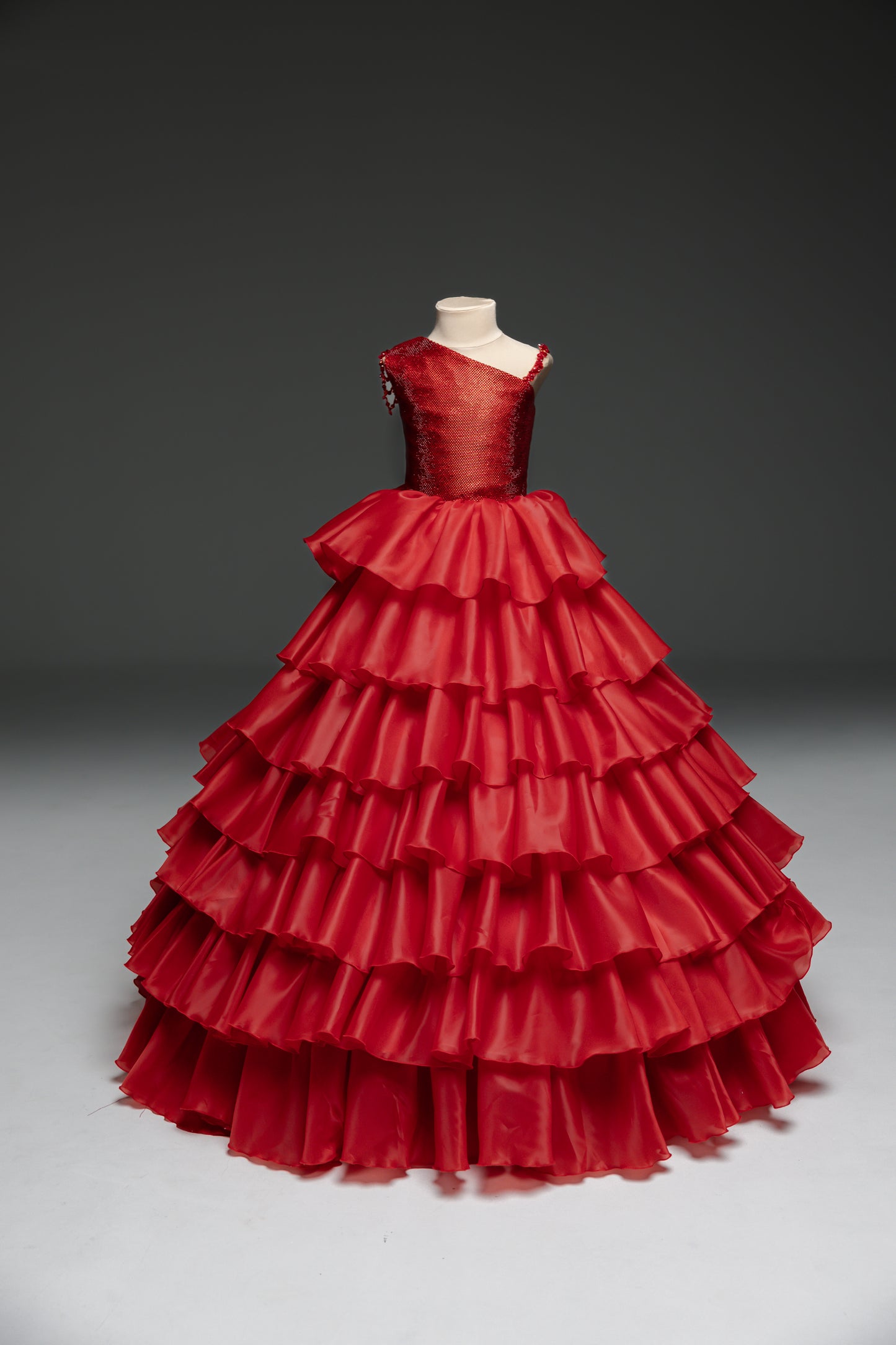 Red pageant girl dress with stoned bodice, flower girl dress, long formal gown, birthday ball gown