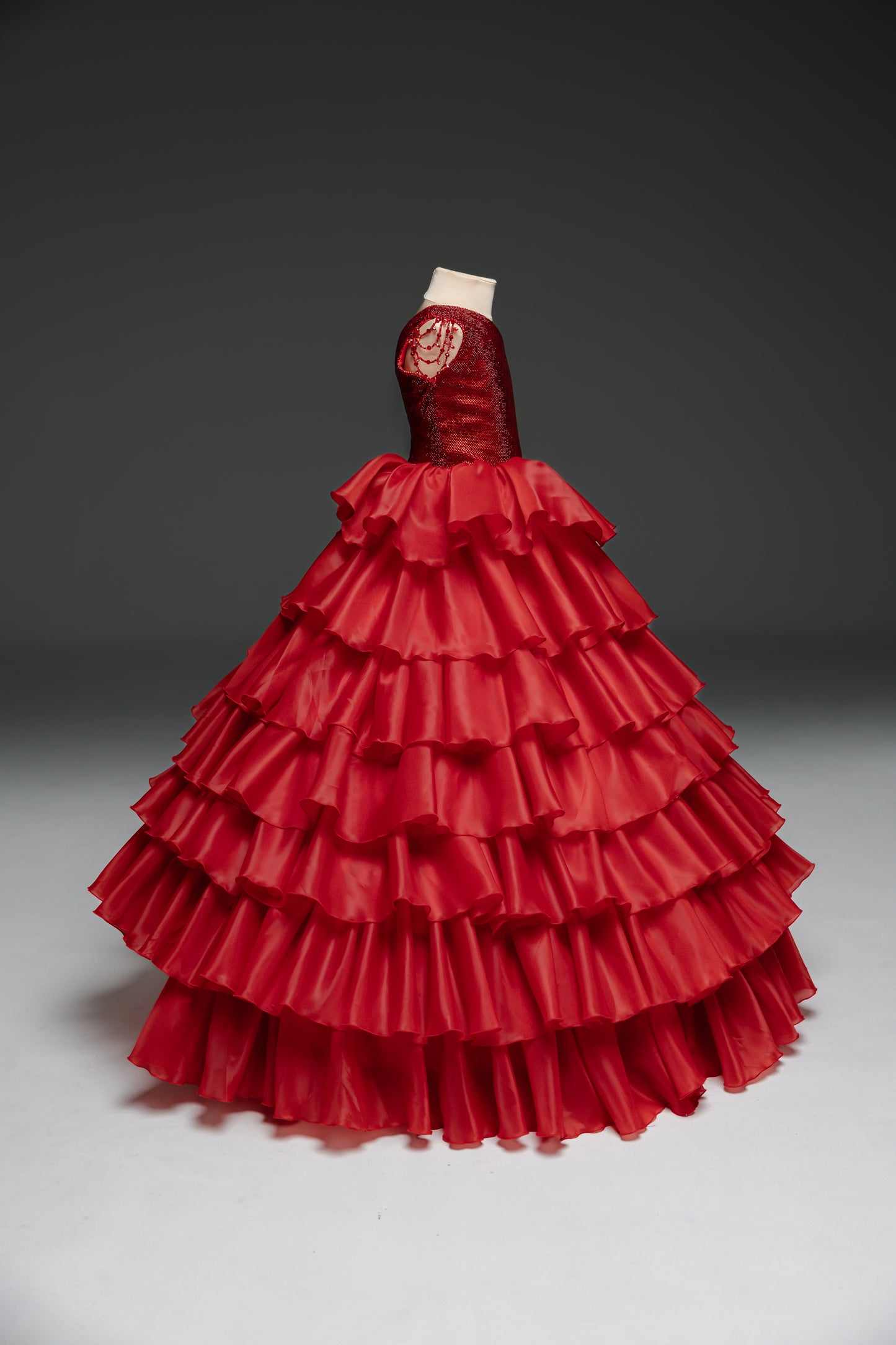 Red pageant girl dress with stoned bodice, flower girl dress, long formal gown, birthday ball gown