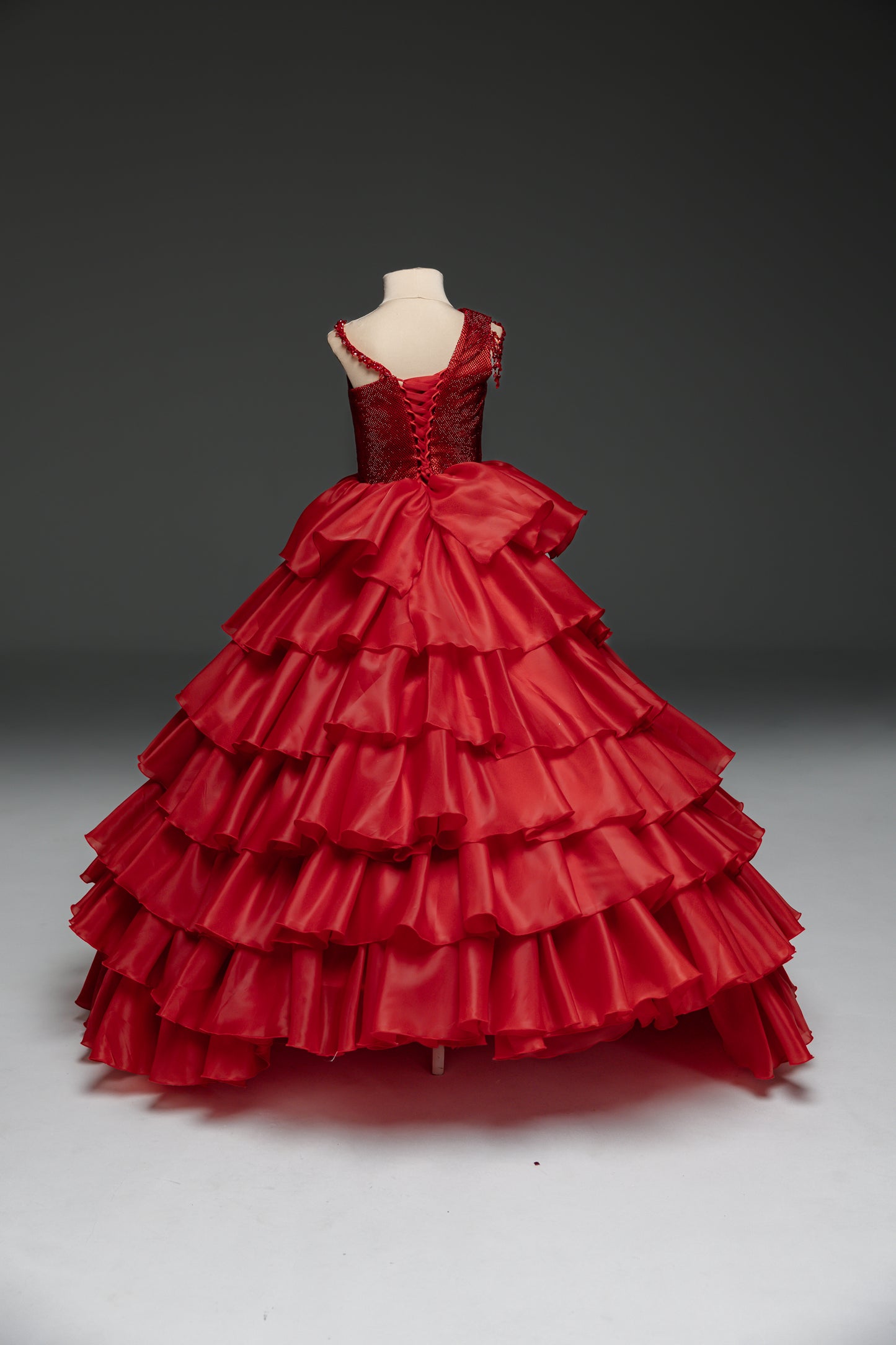 Red pageant girl dress with stoned bodice, flower girl dress, long formal gown, birthday ball gown