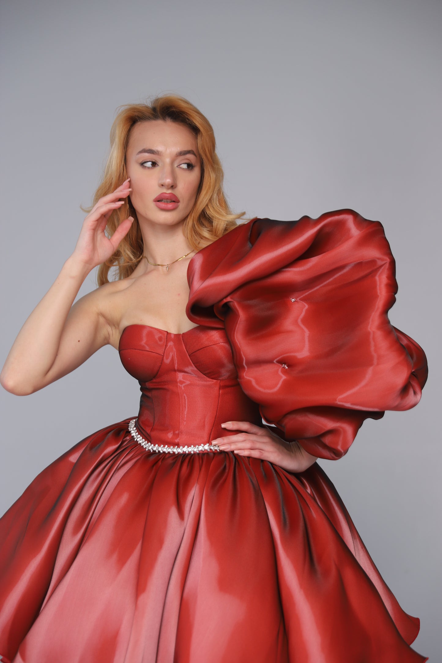 Red Party Dress with Bubble Skirt, Formal Mini Dress for Birthday, Prom and Events