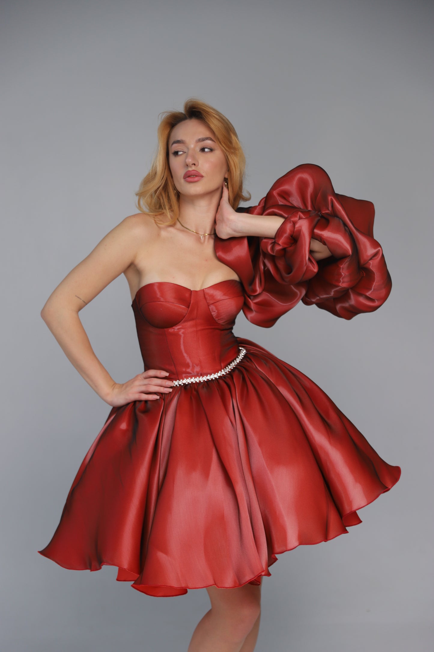 Red Party Dress with Bubble Skirt, Formal Mini Dress for Birthday, Prom and Events