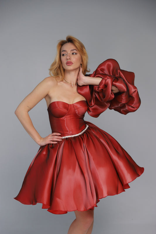 Red Party Dress with Bubble Skirt, Formal Mini Dress for Birthday, Prom and Events