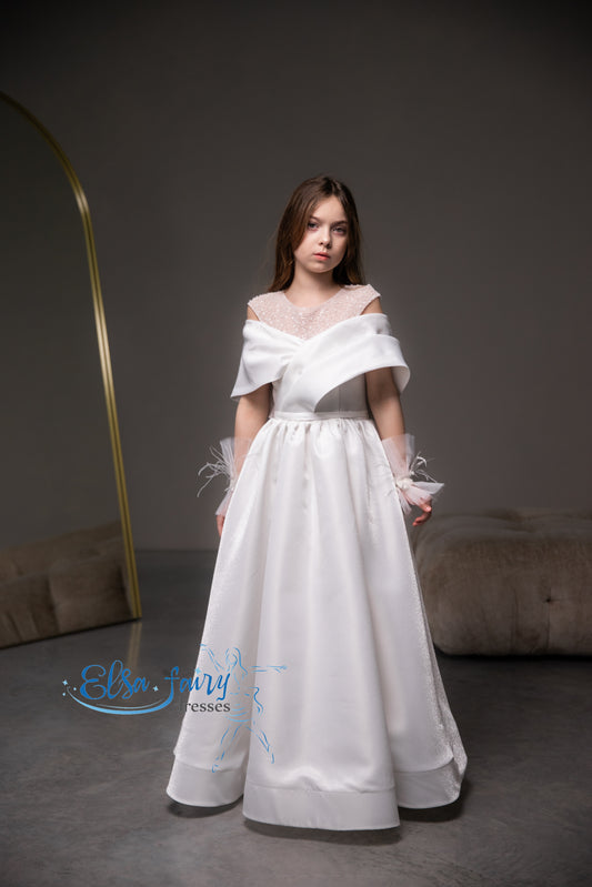 White First Communion & Baptism dress, Flower Girl Dress, wedding guest dress, formal wear, special occasion gown, Junior Bridesmaid dress