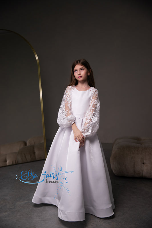 White First Communion & Baptism dress, Flower Girl Dress, wedding guest dress, formal wear, special occasion gown, Junior Bridesmaid dress