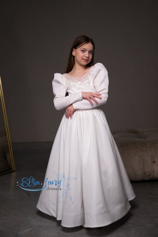 White First Communion & Baptism dress, Flower Girl Dress, wedding guest dress, formal wear, special occasion gown, Junior Bridesmaid dress