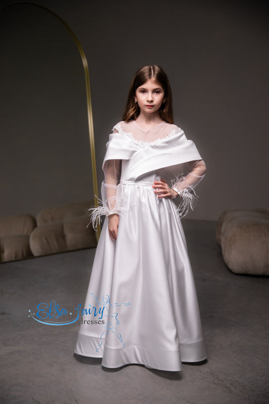 White First Communion & Baptism dress, Flower Girl Dress, wedding guest dress, formal wear, special occasion gown, Junior Bridesmaid dress