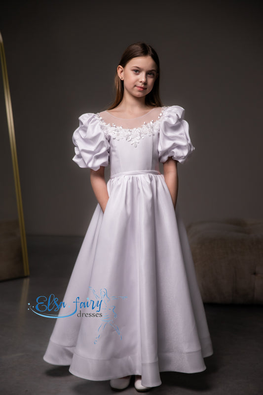 White First Communion & Baptism dress, Flower Girl Dress, wedding guest dress, formal wear, special occasion gown, Junior Bridesmaid dress