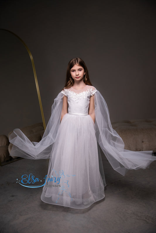 White First Communion & Baptism dress, Flower Girl Dress, wedding guest dress, formal wear, special occasion gown, Junior Bridesmaid dress