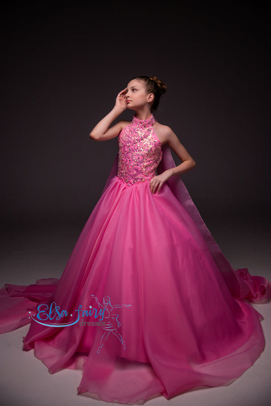 Pink Pageant Ball Gown: Handmade Formal Dress with Detachable Wings