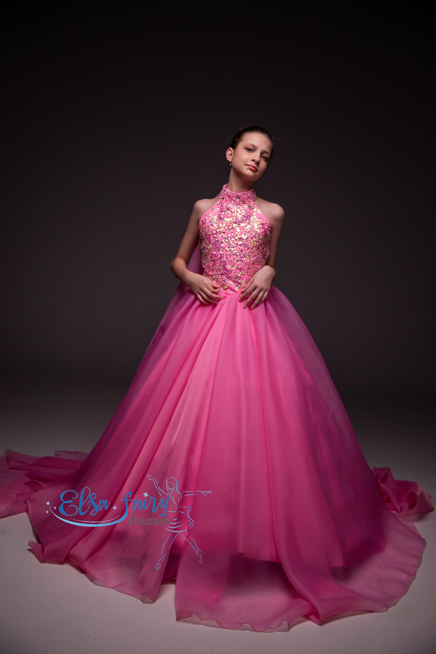 Pink Pageant Ball Gown: Handmade Formal Dress with Detachable Wings