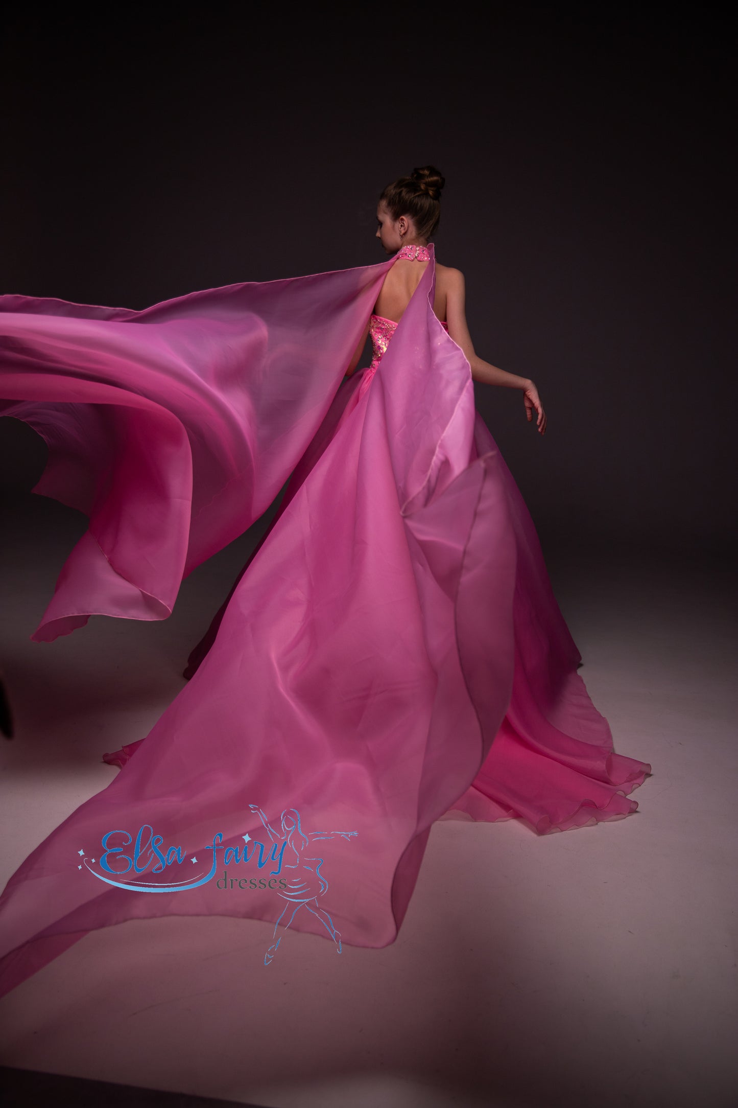 Pink pageant girl dress with beaded bodice, flower girl dress, long formal wear, organza ball gown
