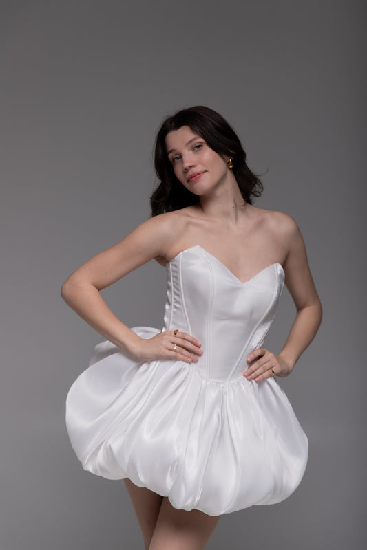 White Cocktail Gown, Prom Dress, Wedding guest Dress, Pageant Interview Dress