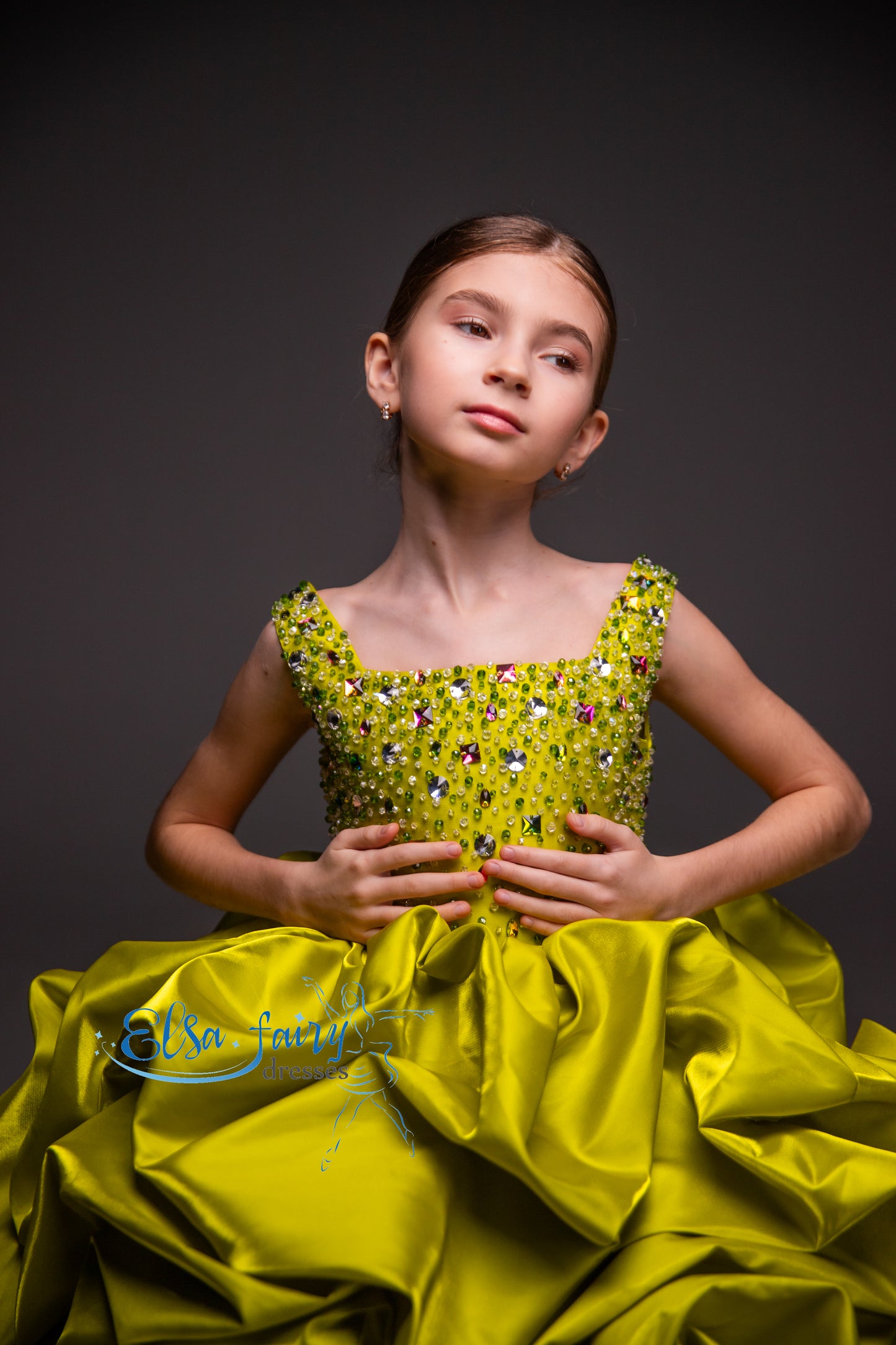 Green couture evening gown, Pageant ball gown, Birthday Girl Dress