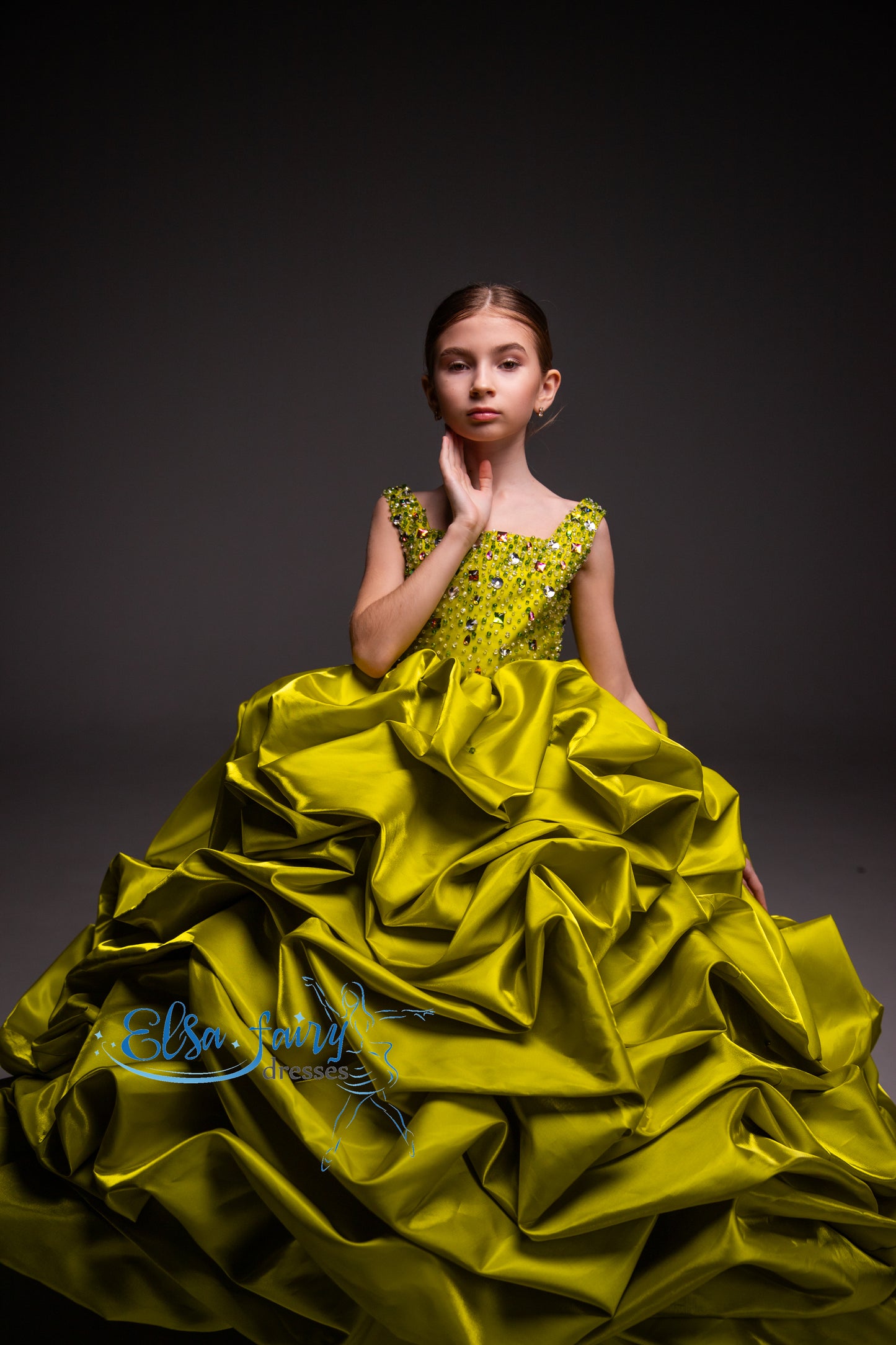 Green couture evening gown, Pageant ball gown, Birthday Girl Dress