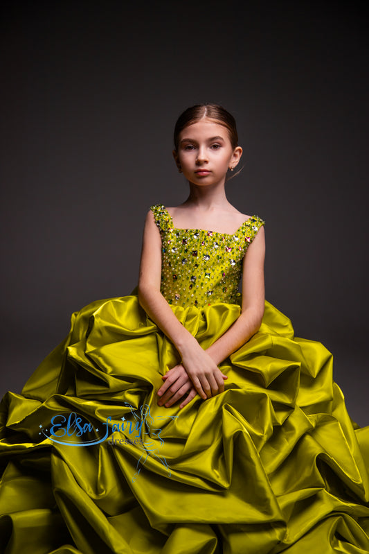 Green couture evening gown, Pageant ball gown, Birthday Girl Dress