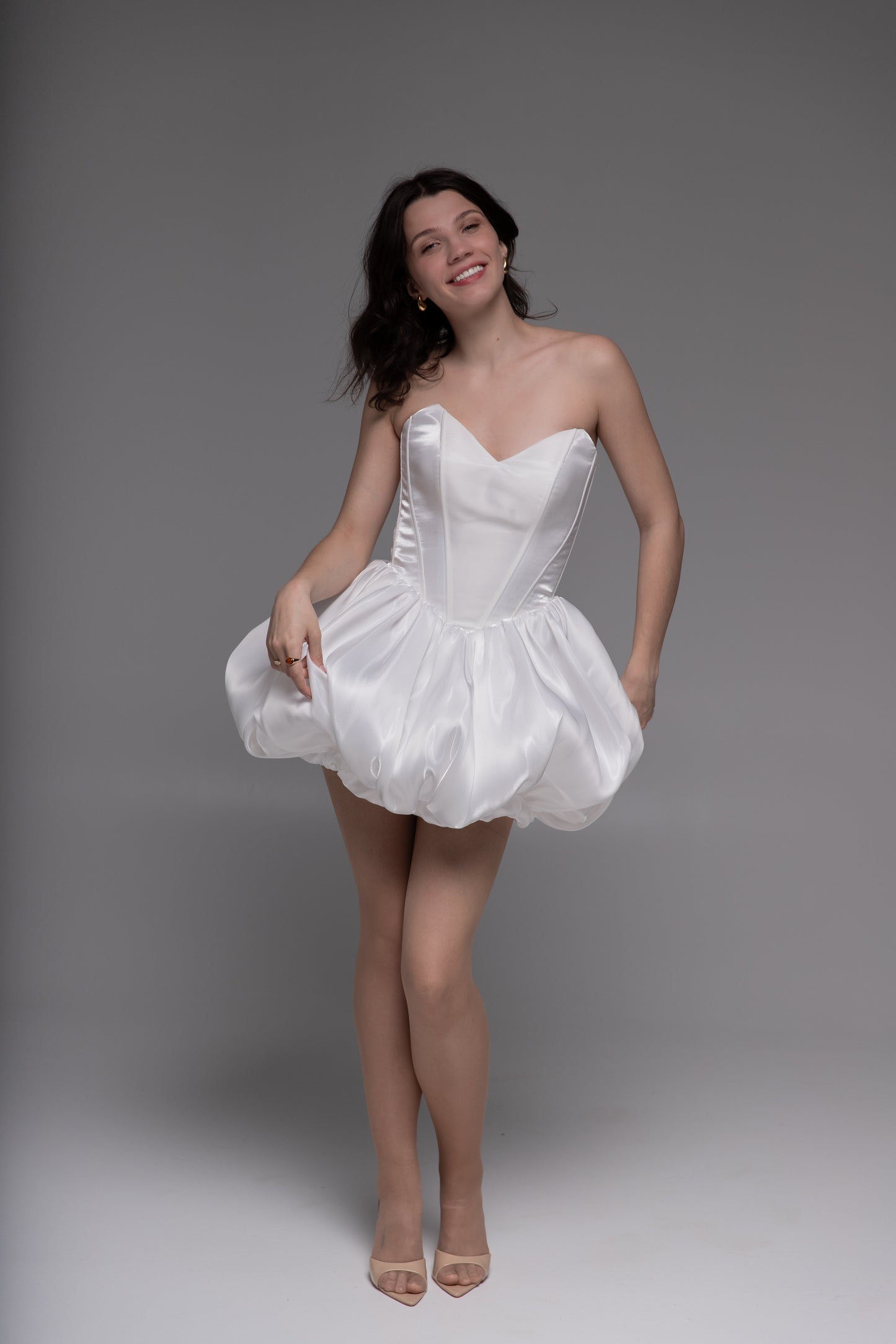 White Cocktail Gown, Prom Dress, Wedding guest Dress, Pageant Interview Dress