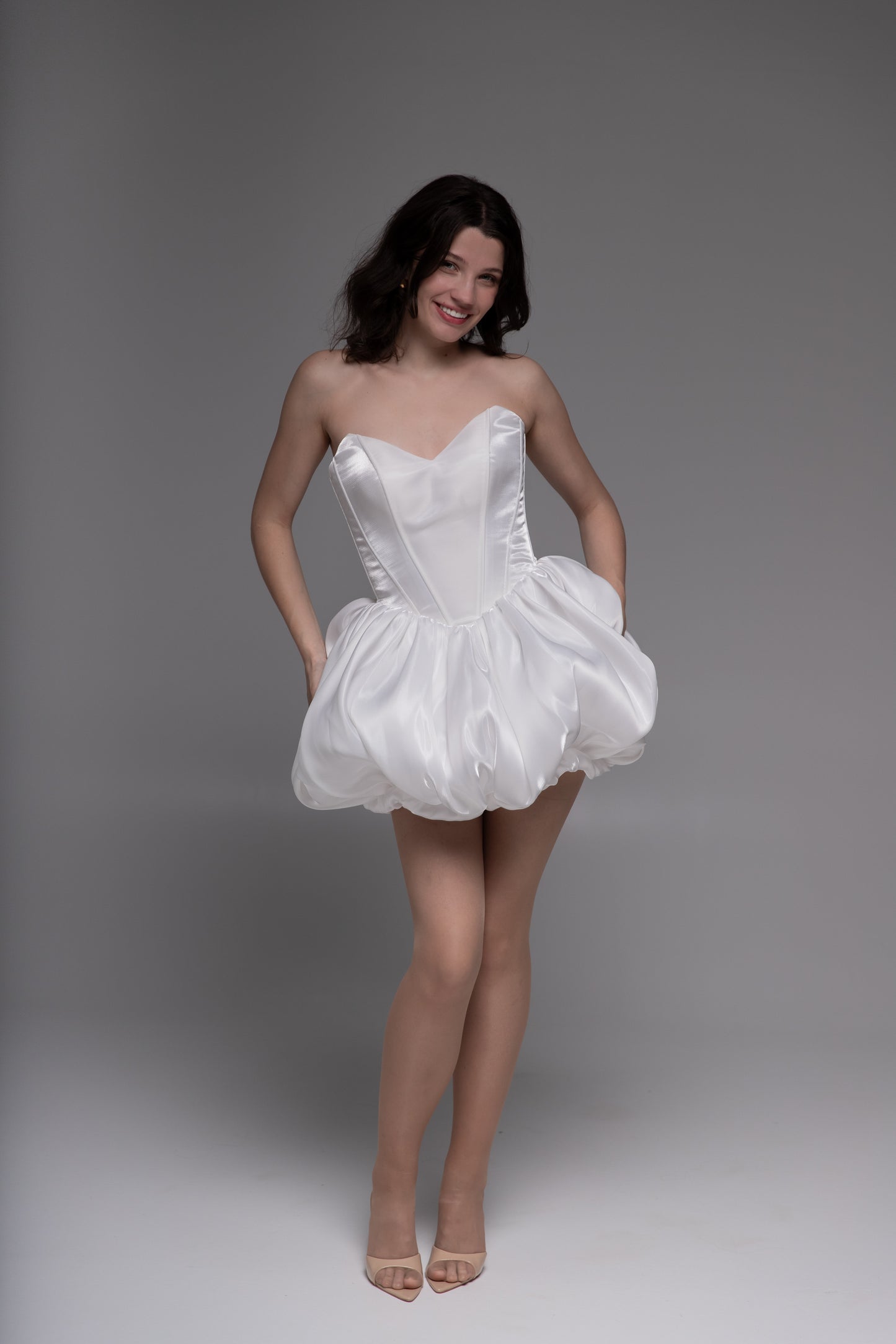 White Cocktail Gown, Prom Dress, Wedding guest Dress, Pageant Interview Dress