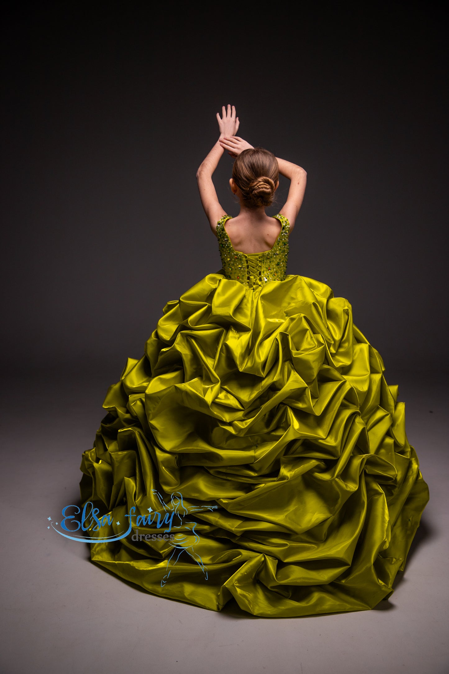 Green couture evening gown, Pageant ball gown, Birthday Girl Dress