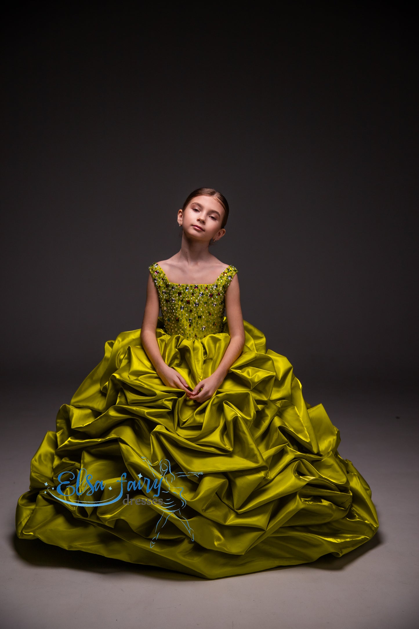 Green couture evening gown, Pageant ball gown, Birthday Girl Dress