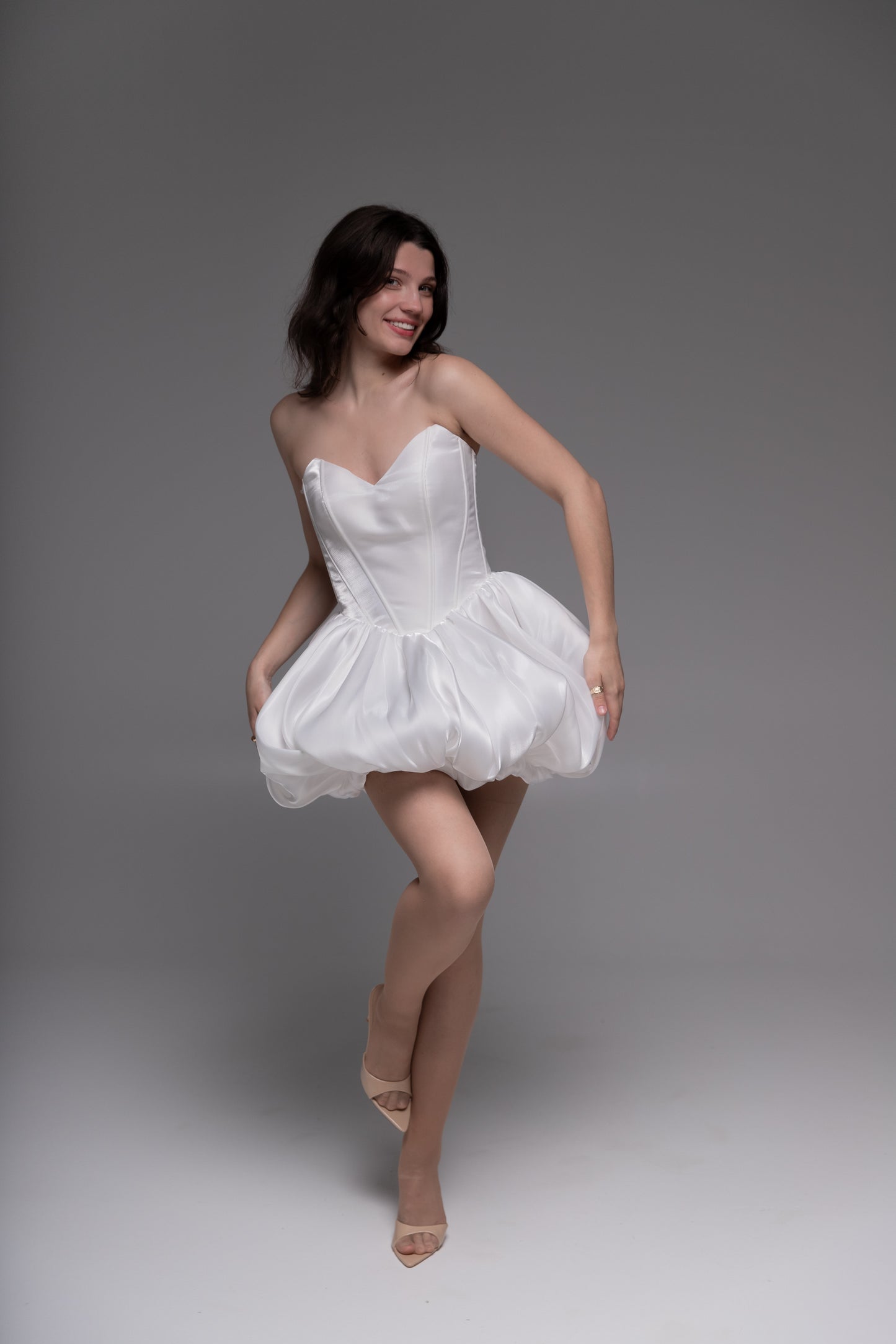 White Cocktail Gown, Prom Dress, Wedding guest Dress, Pageant Interview Dress