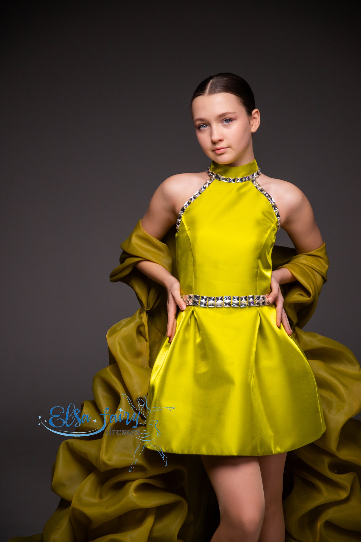 Green organza couture special occasion dress, Pageant interview gown, Birthday Girl Dress, Flower Girl Dress