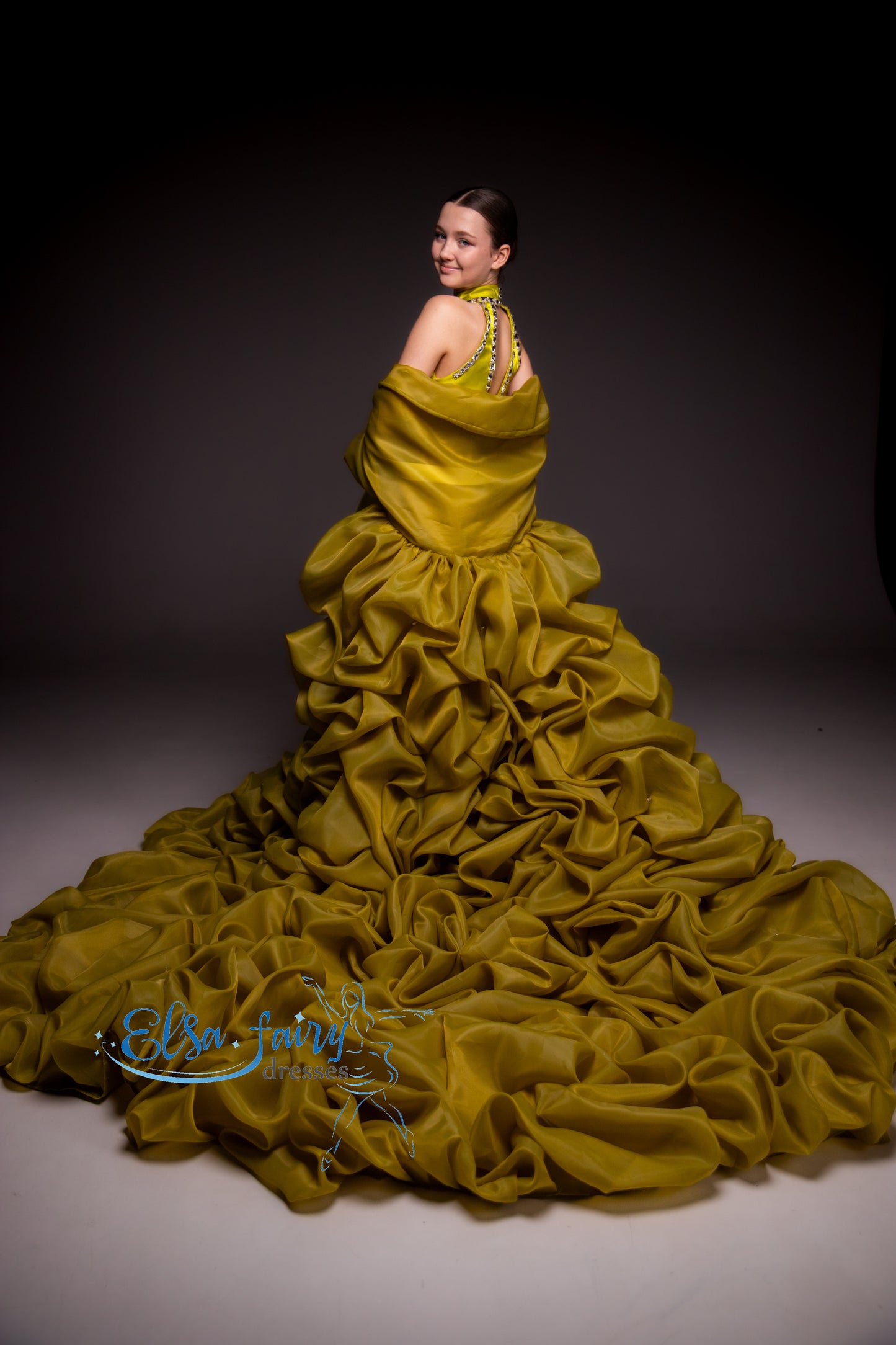 Green organza couture special occasion dress, Pageant interview gown, Birthday Girl Dress, Flower Girl Dress