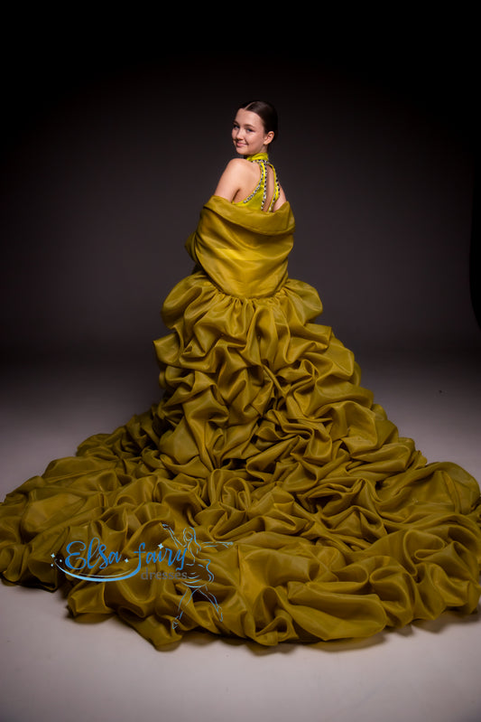 Green organza couture special occasion dress, Pageant interview gown, Birthday Girl Dress, Flower Girl Dress