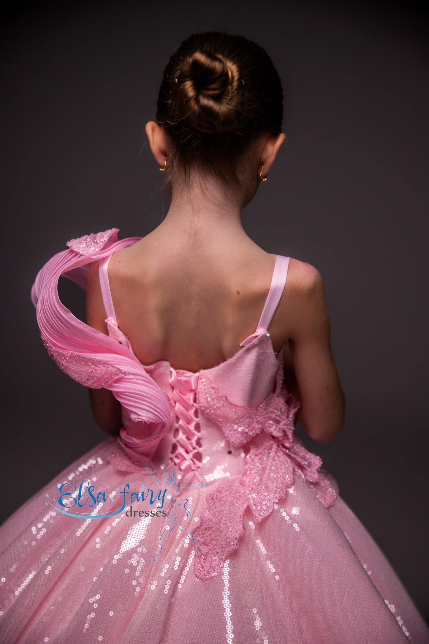 Pink couture Gala evening gown, Sequined Pageant ball gown, Birthday Girl Dress