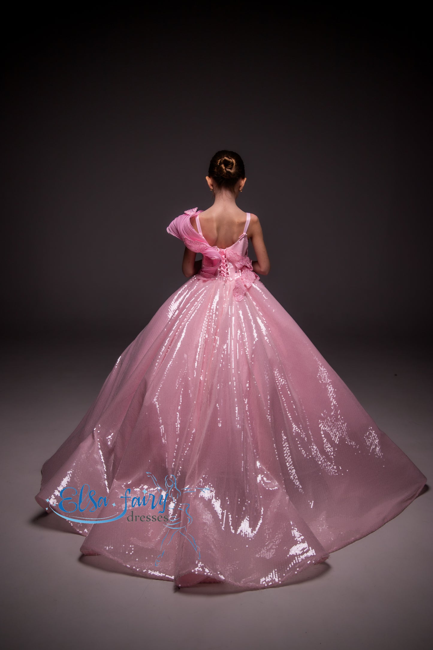 Pink couture Gala evening gown, Sequined Pageant ball gown, Birthday Girl Dress