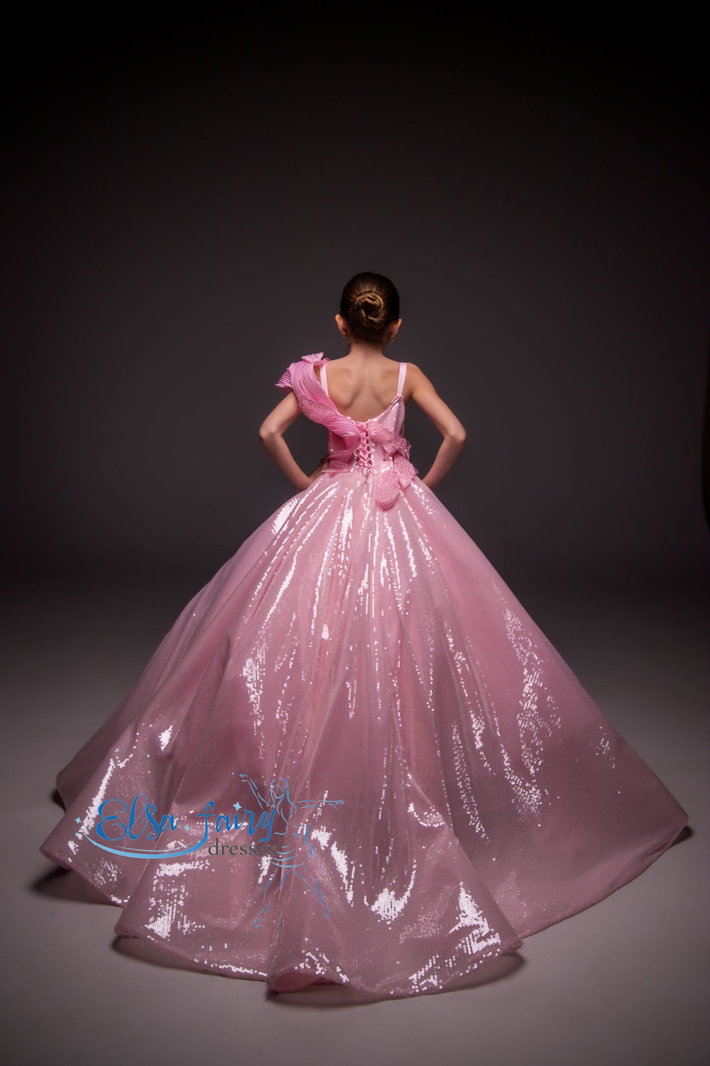 Pink couture Gala evening gown, Sequined Pageant ball gown, Birthday Girl Dress