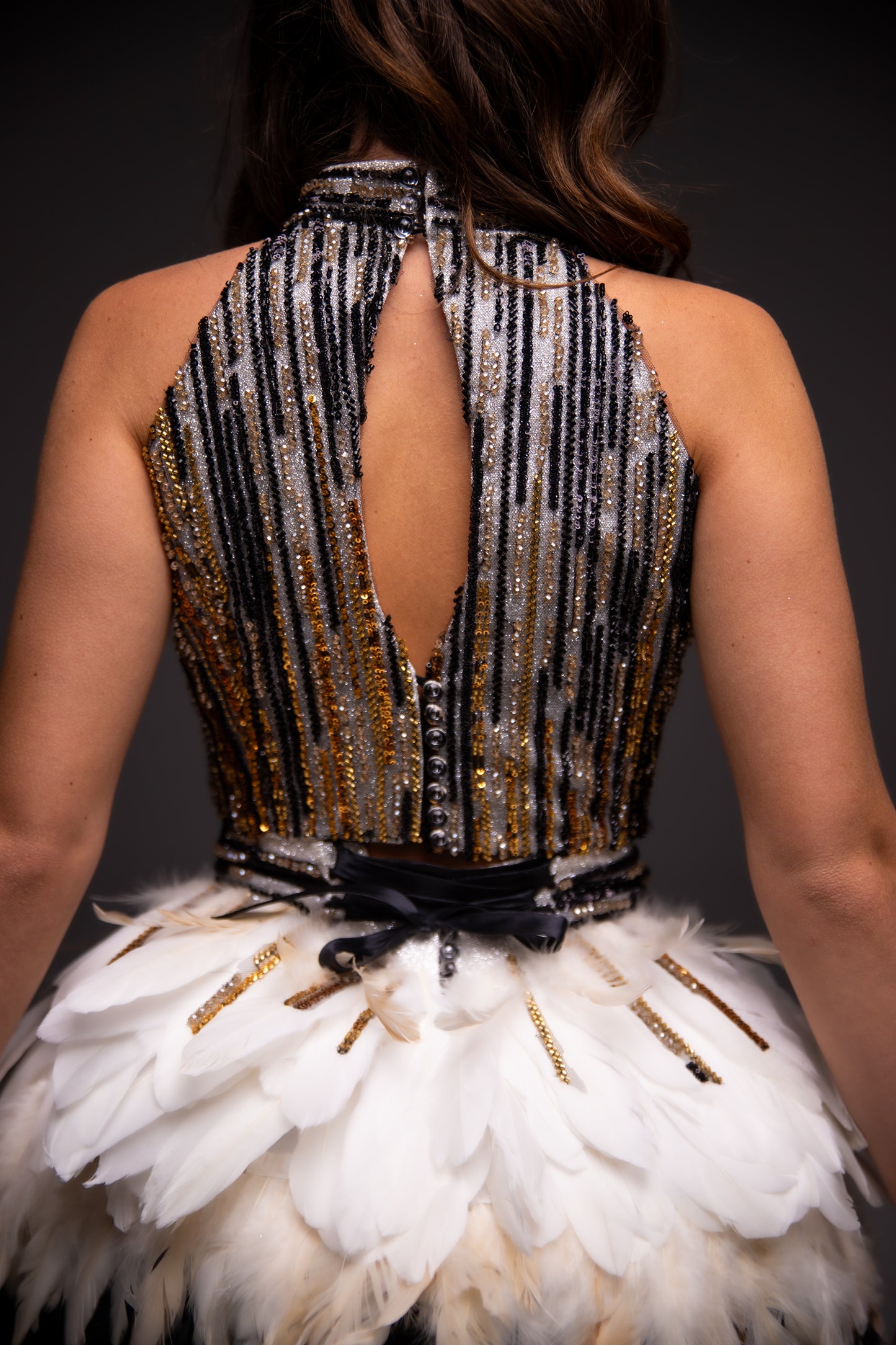 Gold feathers couture cocktail dress, Pageant interview dress, Birthday Girl Dress, Wedding guest Dress, Graduation dress