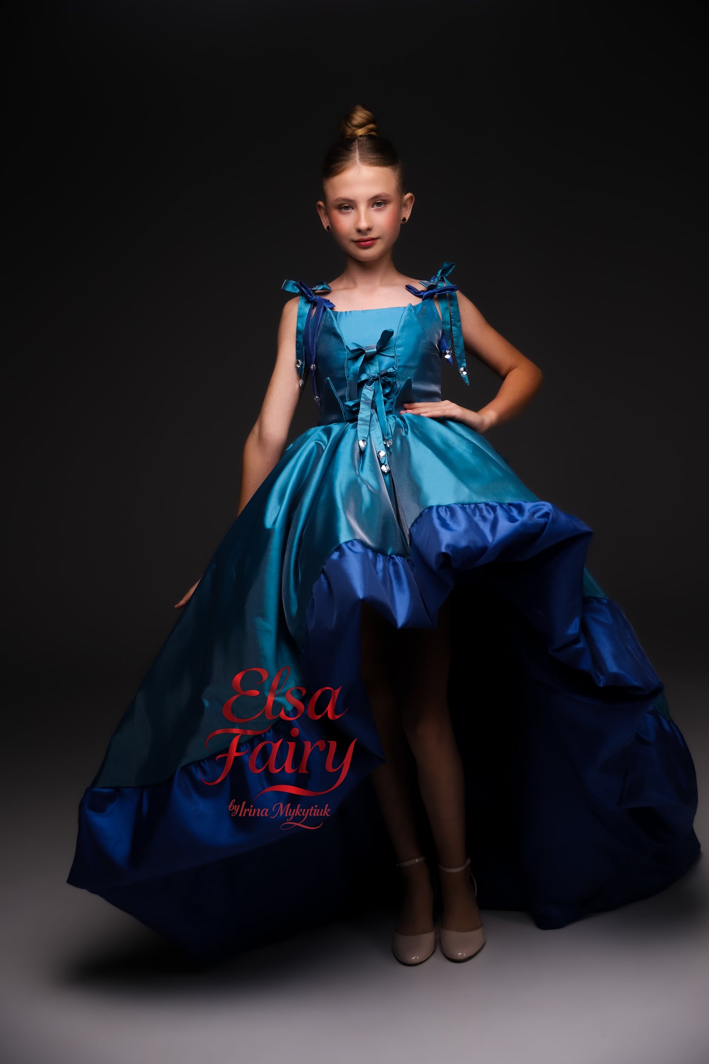 Royal Blue couture cocktail dress with train, Pageant interview gown, Birthday Girl Dress, Wedding Guest Outfit
