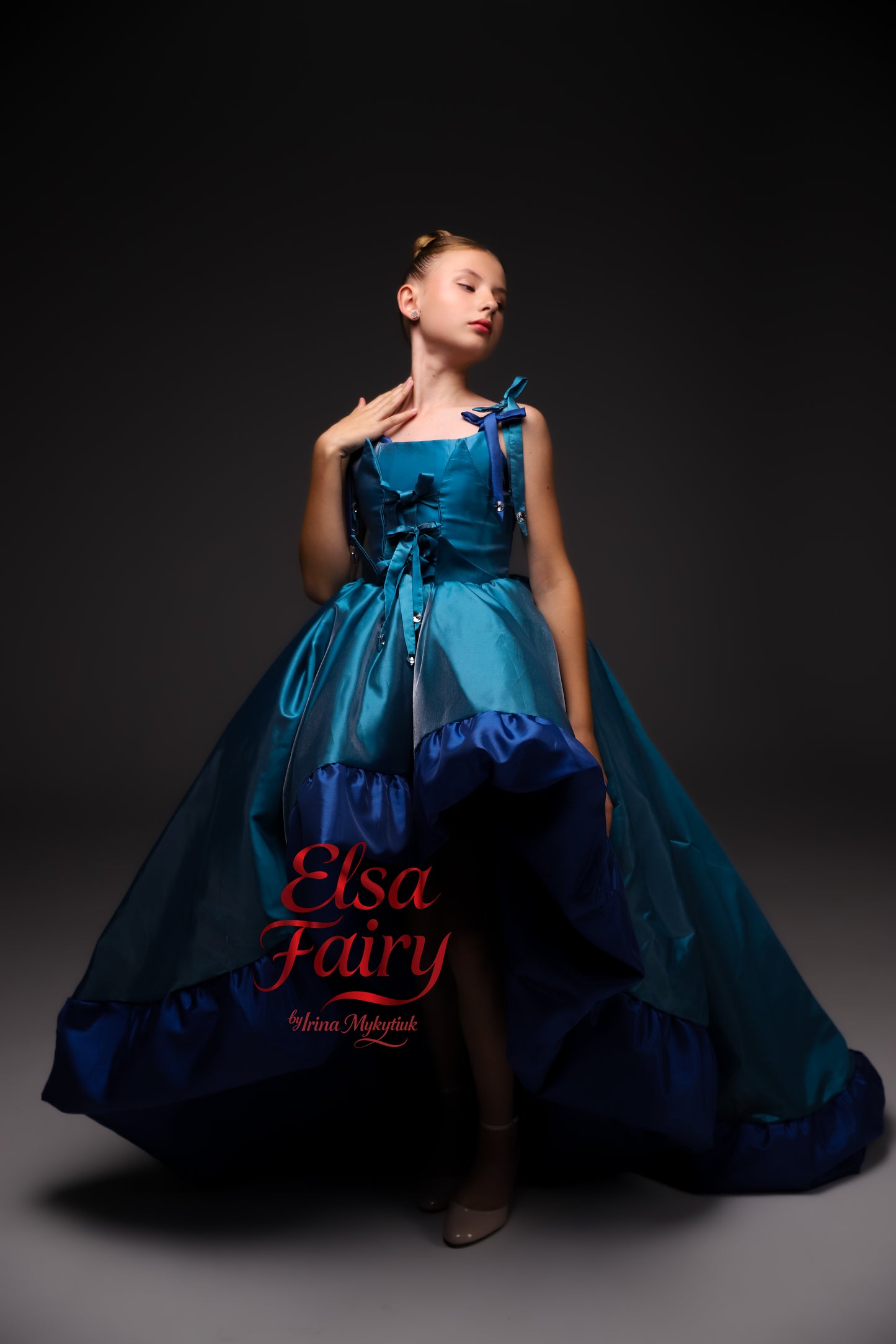 Royal Blue couture cocktail dress with train, Pageant interview gown, Birthday Girl Dress, Wedding Guest Outfit