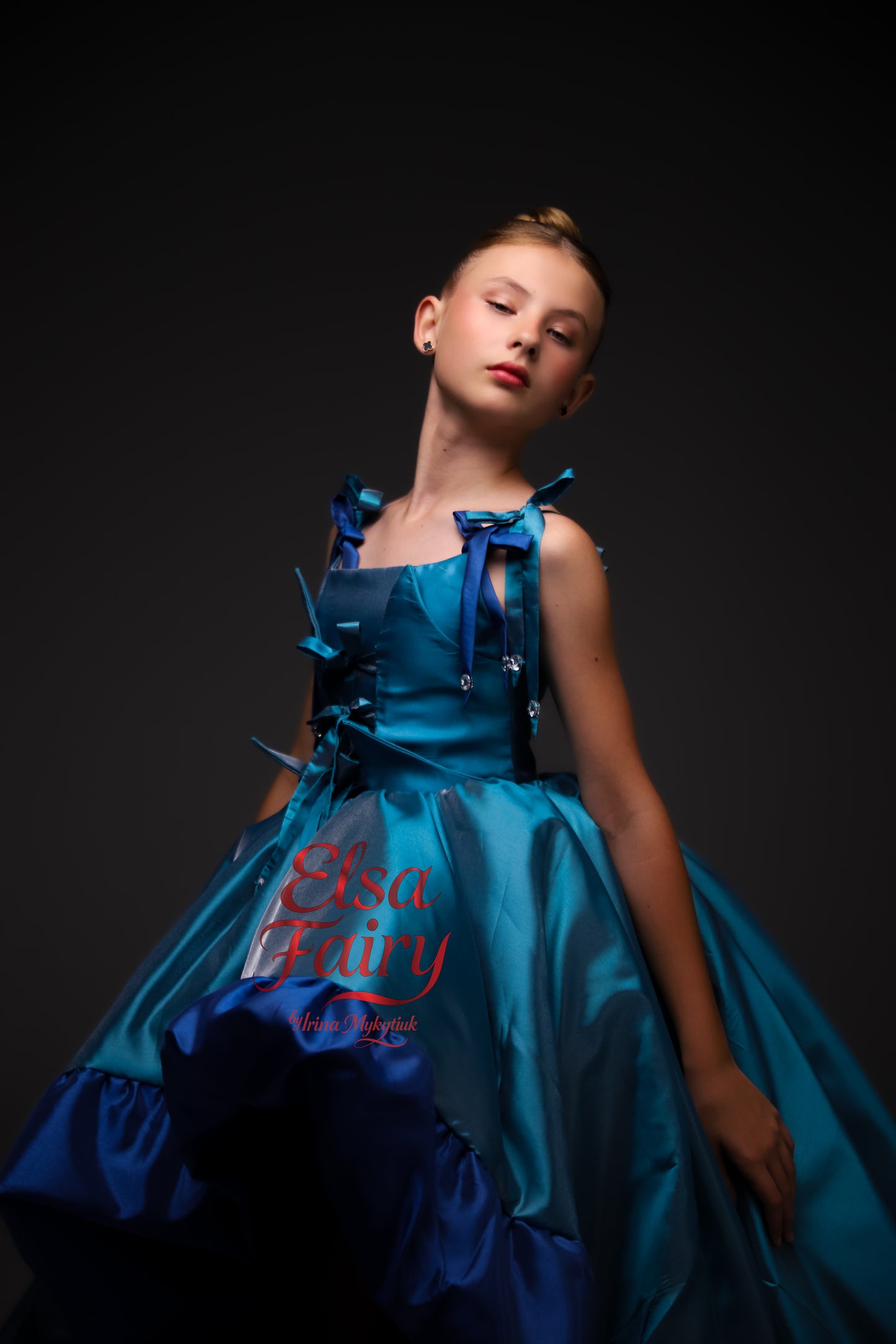 Royal Blue couture cocktail dress with train, Pageant interview gown, Birthday Girl Dress, Wedding Guest Outfit