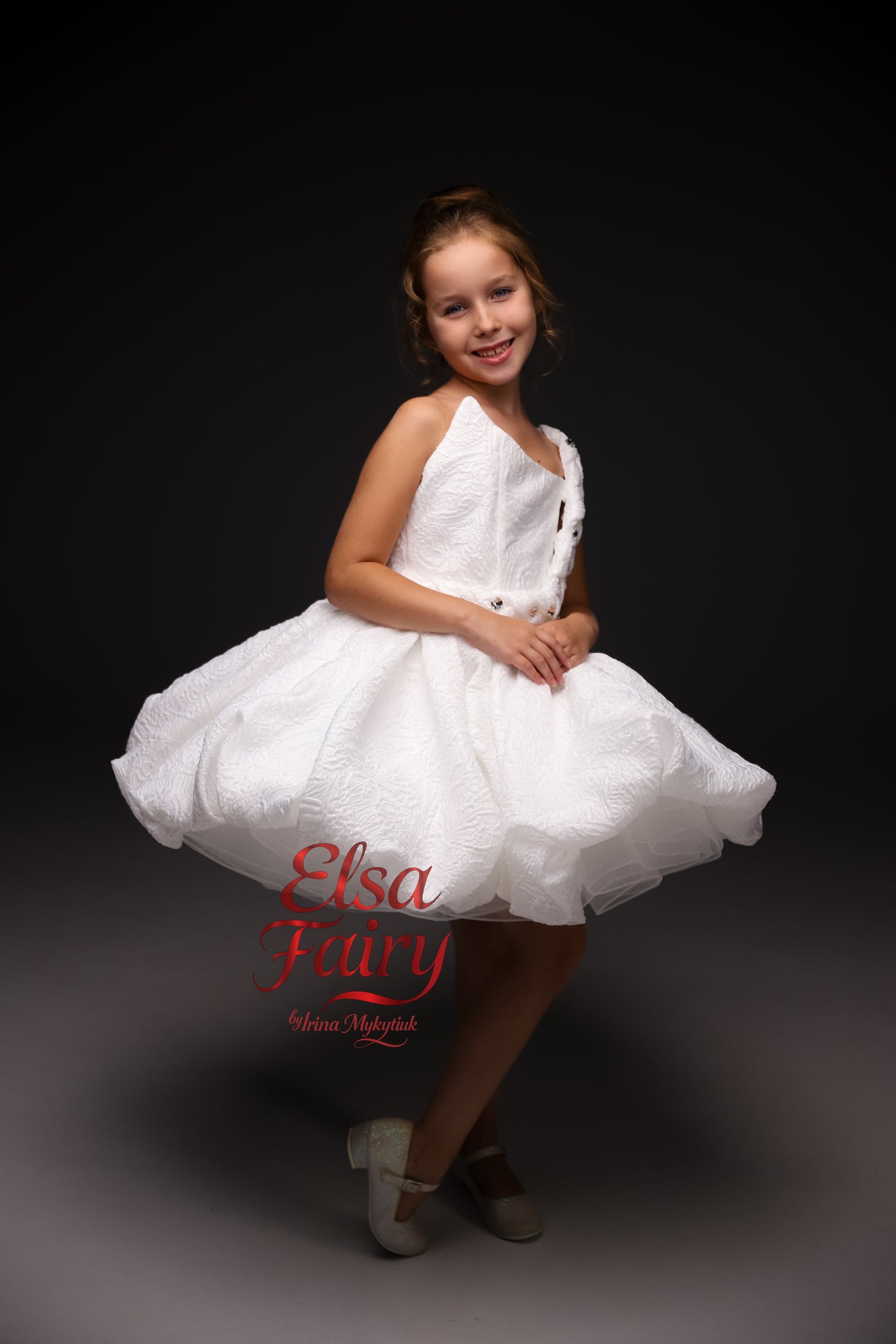 Off white cocktail gown, Flower Girl Dress, Wedding guest Dress, Girl Birthday Dress, junior bridesmaid gown