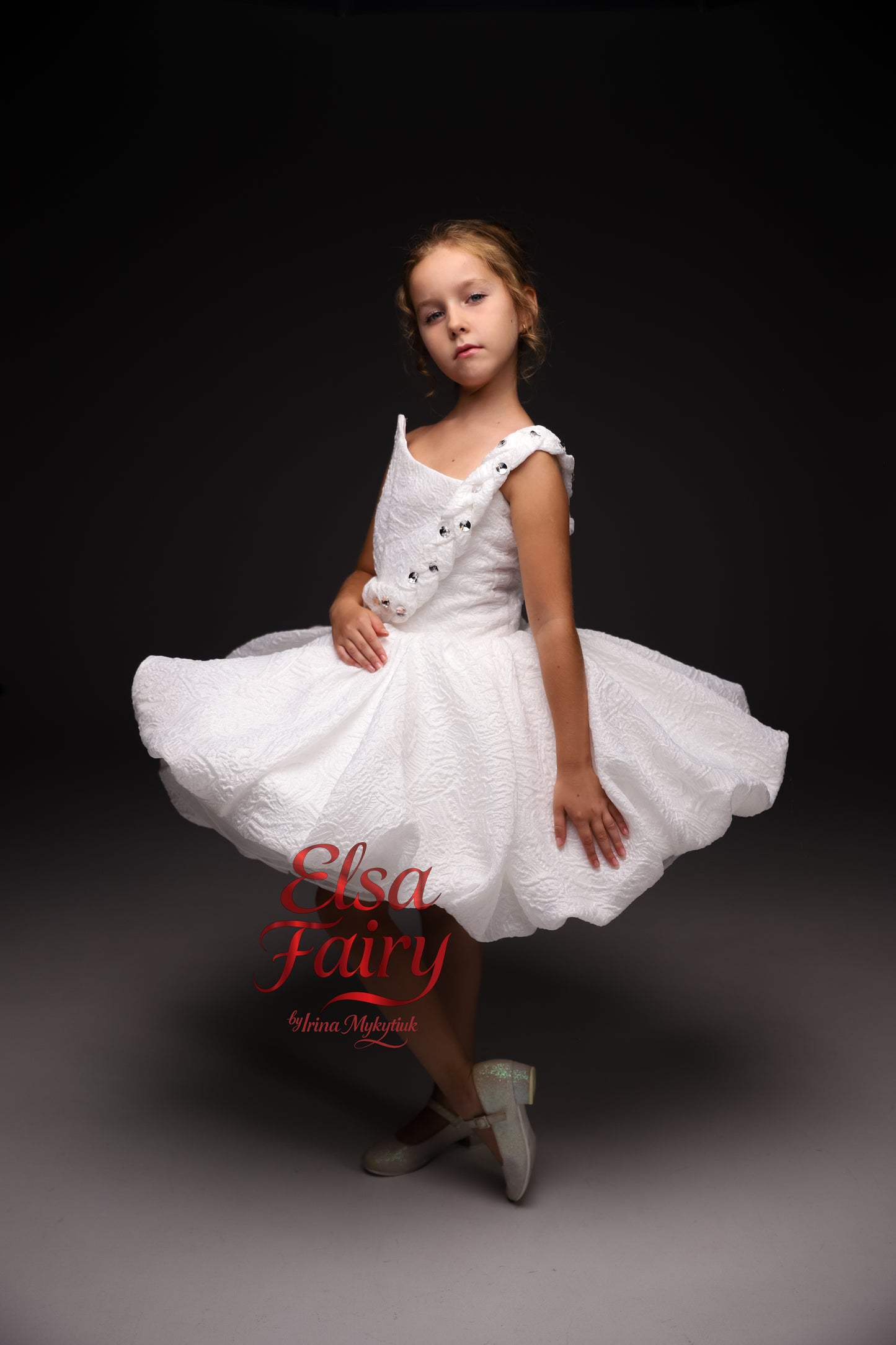 Off white cocktail gown, Flower Girl Dress, Wedding guest Dress, Girl Birthday Dress, junior bridesmaid gown